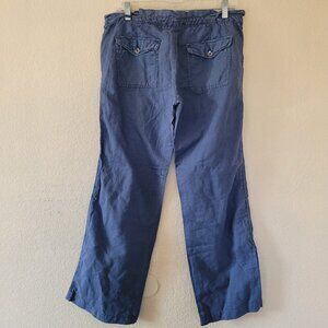 Vtg American Eagle Blue Linen Blend Pants Sz 2 Mid Rise Straight Flap Pocket Y2k